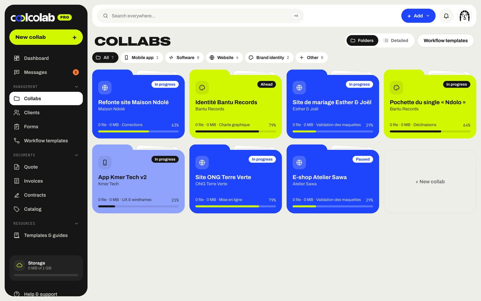 List of collabs in colored folders