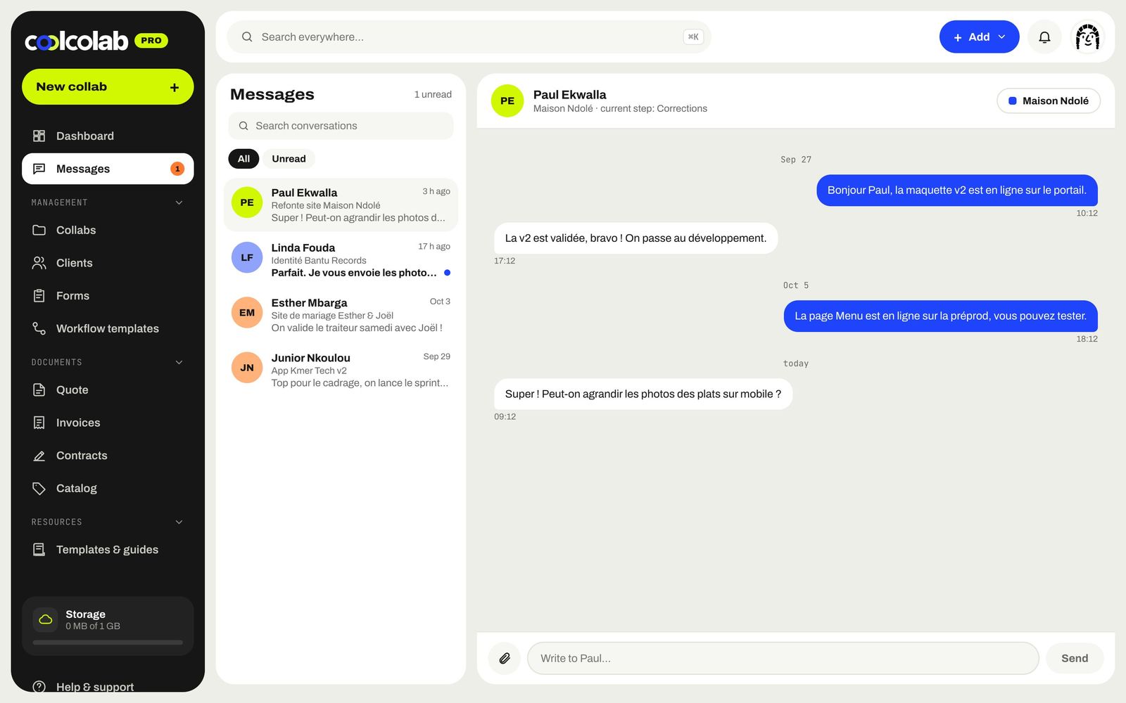 Messaging between freelancer and client