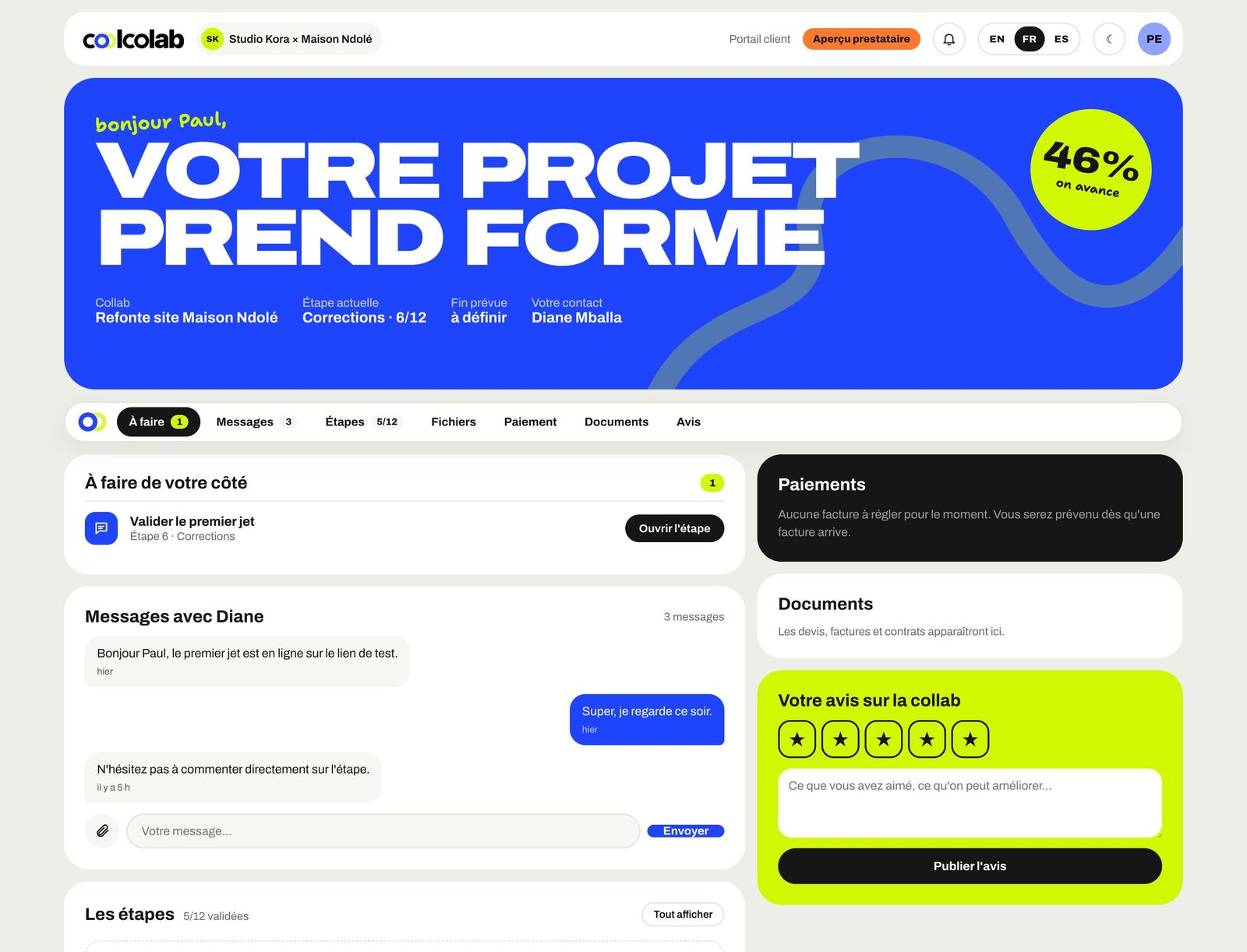 Paiement d'une facture depuis le portail client